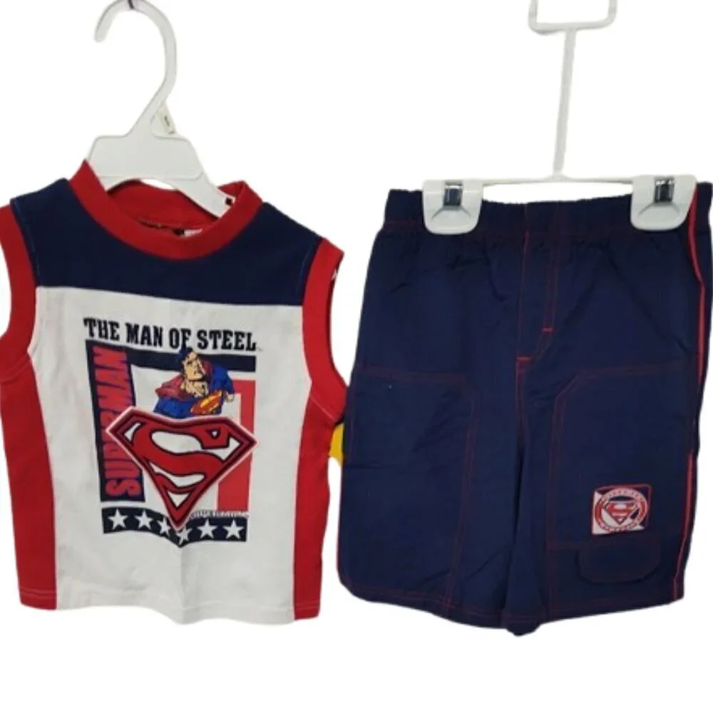 Superman Man of Steel Y2K Boy's 2 Piece Set Sleeveless Top & Shorts Size 3 T NWT